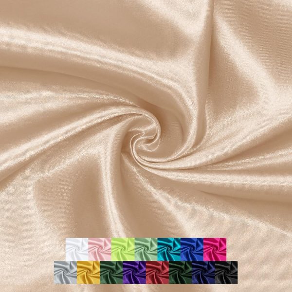 P Pothuiny 60 Inch Wide Beige Satin Fabric by The Yard, Silky Charmeuse Satin Fabric for Bridal Wedding Dress Decor DIY Apparel Crafts, 1 Yard-0
