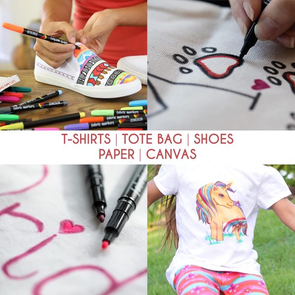 Zenacolor 20 Fabric Markers Pens Set - Indelible and Permanent Fabric Paint Fine Point Textile Marker Pen-3