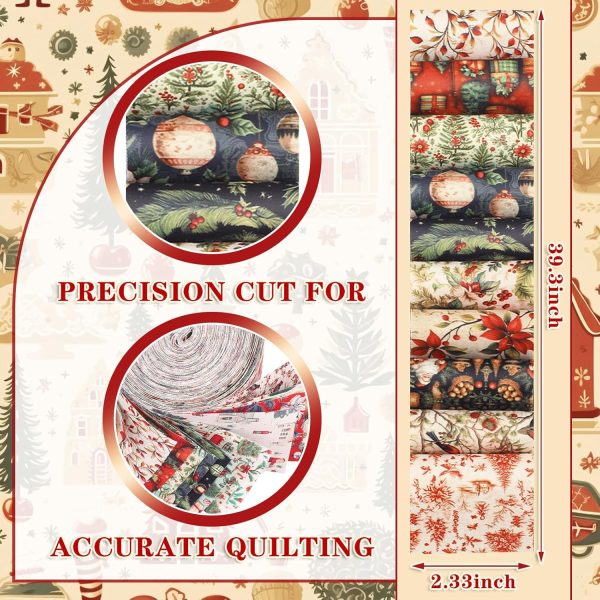 Fanfanwin 40 Pcs Vintage Christmas Quilting Fabric Roll 2.56 Inch Precut Fabric Squares Jelly Patchwork Santa Red Cardinal Poinsettia Strips Materials for Winter Xmas Holiday Craft Sewing Panels DIY-1