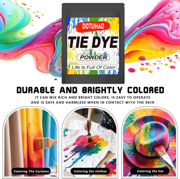 Tie Dye Powder, Black Tie Dye for Clothes, Fabric Dye, Permanent & Washfast Powder Tie Dyes, Creative Dyes for Clothes (Black,2 OZ)-2
