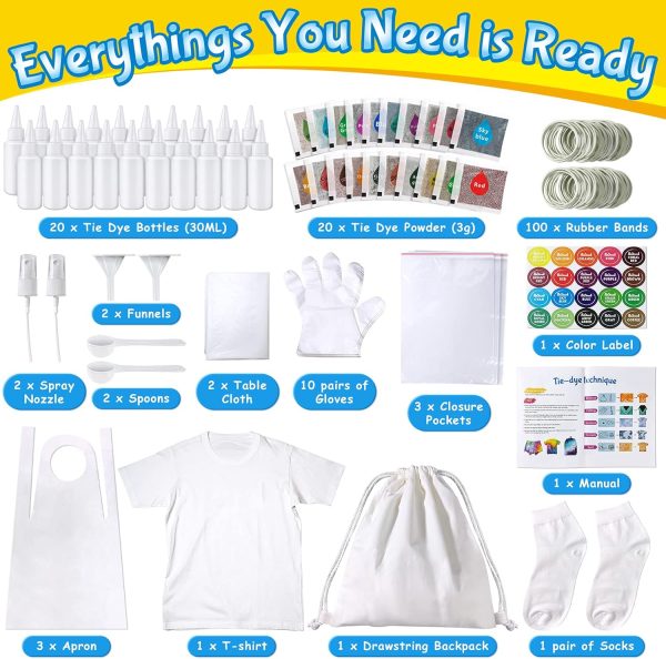 Tie Dye Kit for Kids Adults - Arts and Crafts Toy for Girls & Boys Ages 6-12 - Fabric Tye Dye Craft Kits 20 Colours, Birthday Christmas Gifts for Kids 3 4 5 6 7 8 9 10+ kitty