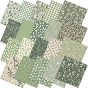 HunnmingRe 20 Pcs 10''x10'' Sage Green Quilting Fabric Square Vintage Sage Floral Quiltted Fabric Bundle Retro Green Precuts Printed Patchwork Supplies for Holiday DIY Sewing Craft-0