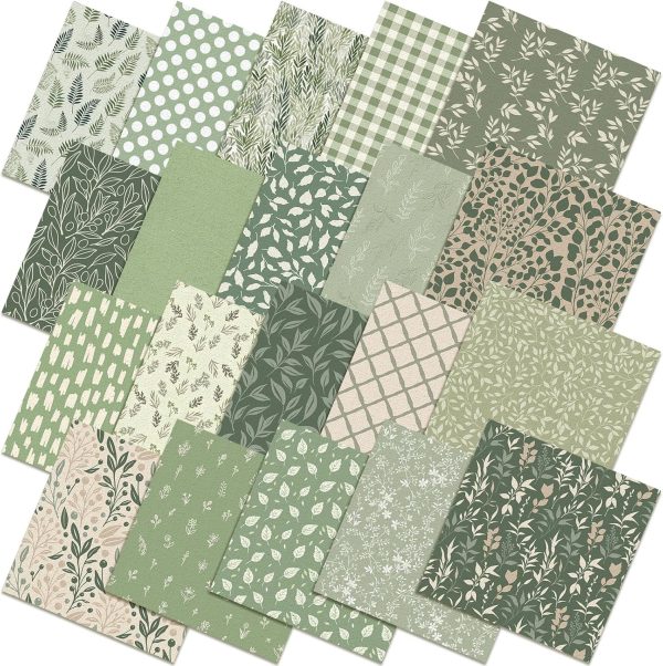 HunnmingRe 20 Pcs 10''x10'' Sage Green Quilting Fabric Square Vintage Sage Floral Quiltted Fabric Bundle Retro Green Precuts Printed Patchwork Supplies for Holiday DIY Sewing Craft-0