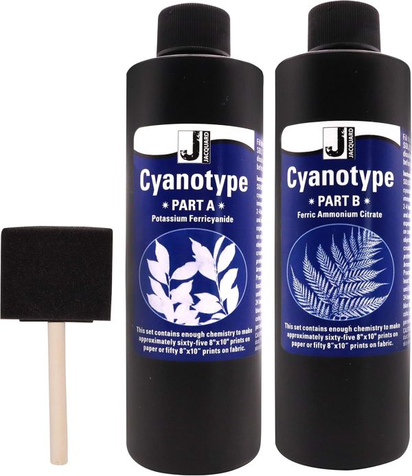 Jacquard Cyanotype - for Photographic Blueprints on Paper and Fabric - 2 Component Sensitizer Set - Bundled with Moshify Sponge Brush for Application-0