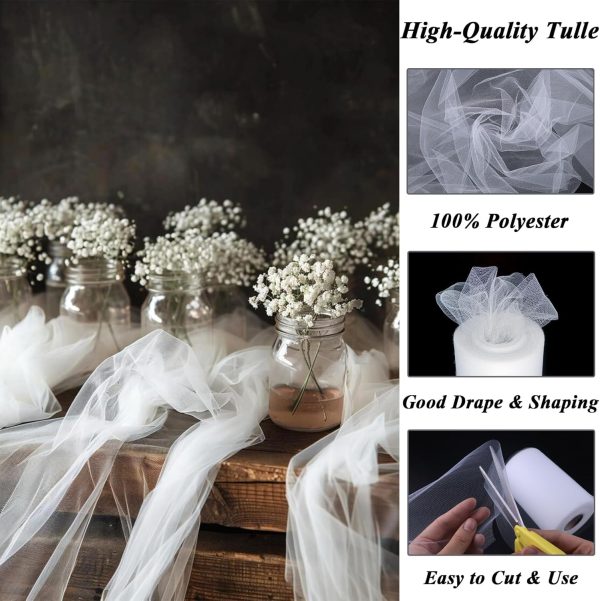 White Tulle Fabric Roll 6 Inch X 100 Yards (300ft) Mesh Tulle Ribbon for Gift Wrapping, Tutus, Wedding, Party Decorations, DIY Crafts-3