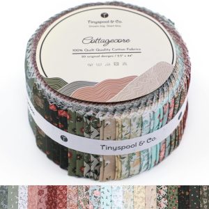 Tinyspool & Co. Jelly Roll Fabric Strips for Quilting, Crafting, and Sewing, 40 Strip Assorted Bundle, Soft Cotton for Blanket, Rug, Upholstery, Home Decor, and Purse Making, Cottagecore-0