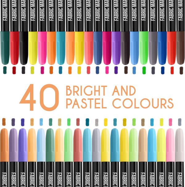 Zenacolor 40 Fabric Markers Pens Set - Non Toxic, Indelible and Permanent Fabric Paint - Fine Point Tip Textile Marker Pen-1