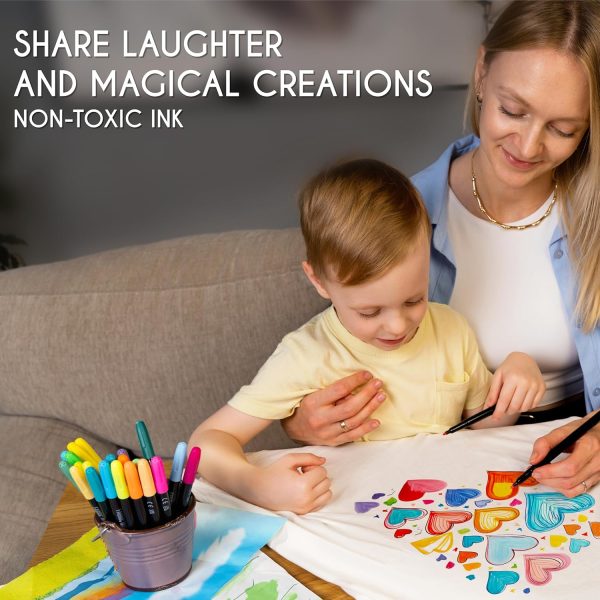 Zenacolor 40 Fabric Markers Pens Set - Non Toxic, Indelible and Permanent Fabric Paint - Fine Point Tip Textile Marker Pen-4