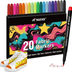 Fabric Markers Permanent for Clothes, 20 Colors Fine Tips Paint Pens for Clothing Canvas Tote Bags T-Shirt and Shoes, Non Toxic Ink for Kids and Adults-0