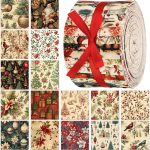 Fanfanwin 40 Pcs Vintage Christmas Quilting Fabric Roll 2.56 Inch Precut Fabric Squares Jelly Patchwork Santa Red Cardinal Poinsettia Strips Materials for Winter Xmas Holiday Craft Sewing Panels DIY-0
