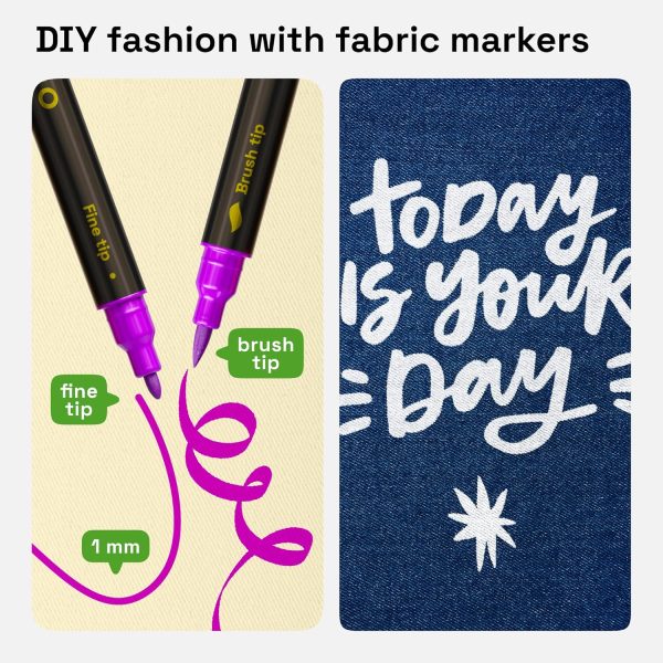 ARTISTRO 24 Dual-Tip Fabric Markers - Fabric Decorating Kit - Permanent for Clothes - Acrylic Paint Pens for Sneakers, Bags, Shoes, Textile, Canvas, Sewing, Craft, DIY - Brush and Fine Tip-1