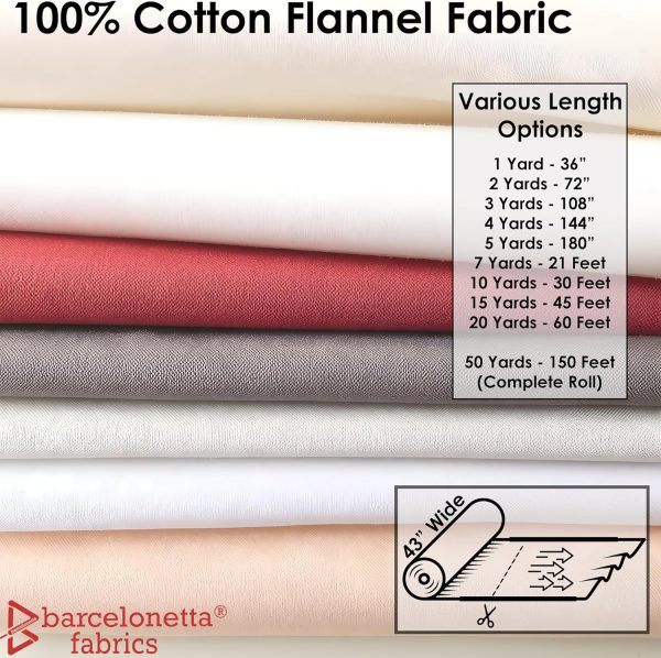 Barcelonetta | 100% Cotton Flannel Fabric | Super Soft | 180GSM, Medium Weight | Solid | Arts & Crafts | Quilting, Blanket, for Sewing (White, 1 Yard)-3