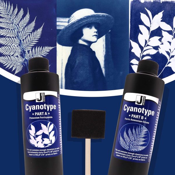 Jacquard Cyanotype - for Photographic Blueprints on Paper and Fabric - 2 Component Sensitizer Set - Bundled with Moshify Sponge Brush for Application-4