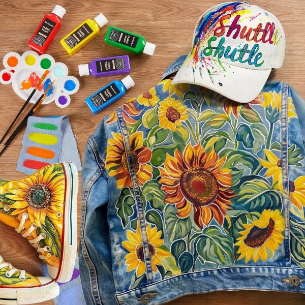 Shuttle Art Fabric Paint, 18 Colors Permanent Soft Fabric Paint in Bottles (60ml/2oz) with Brushes, Palette, Stencils, Non-Toxic Textile Paint for T-Shirts, Shoes, Jeans, Bags, DIY Projects&Art-4