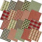Hahafelt 10 Pcs Christmas Fabric Bundles Vintage 20 x 20 Inch Christmas Plaid Stripe Fat Quarters Holiday Squares Sewing Fabrics Precut Quilting Patchwork for Xmas DIY Handmade Crafting-0