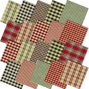 Hahafelt 10 Pcs Christmas Fabric Bundles Vintage 20 x 20 Inch Christmas Plaid Stripe Fat Quarters Holiday Squares Sewing Fabrics Precut Quilting Patchwork for Xmas DIY Handmade Crafting-0