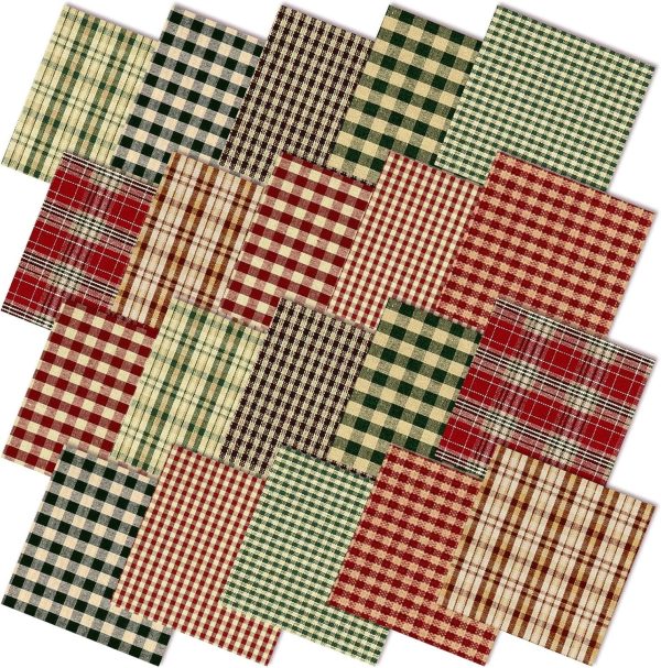 Hahafelt 10 Pcs Christmas Fabric Bundles Vintage 20 x 20 Inch Christmas Plaid Stripe Fat Quarters Holiday Squares Sewing Fabrics Precut Quilting Patchwork for Xmas DIY Handmade Crafting-0
